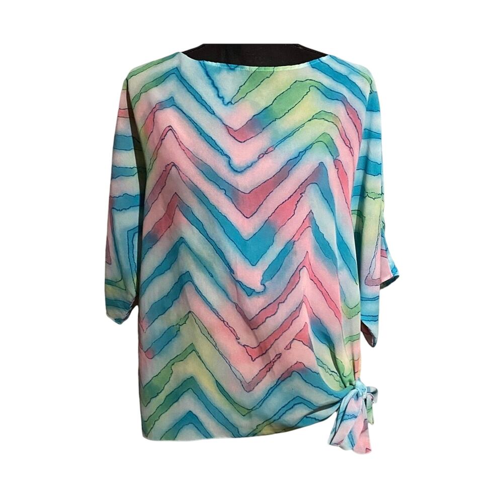 Vintage Teddi of California Watercolor Tie Blouse Top Women's L Large